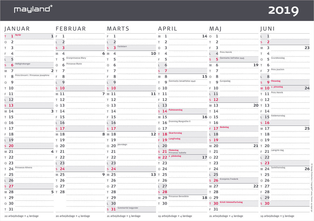 KONTORKALENDER A4 MODERNE 2019 MAYLAND
