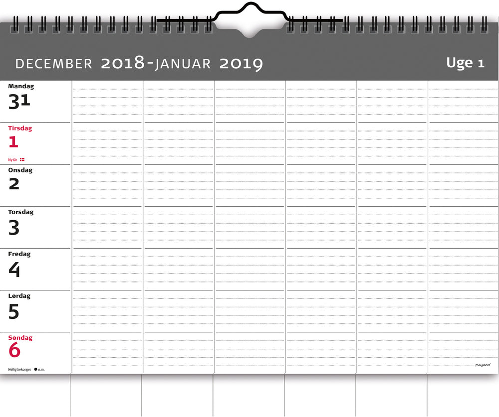VÆGKALENDER UGE A4 2019 MAYLAND