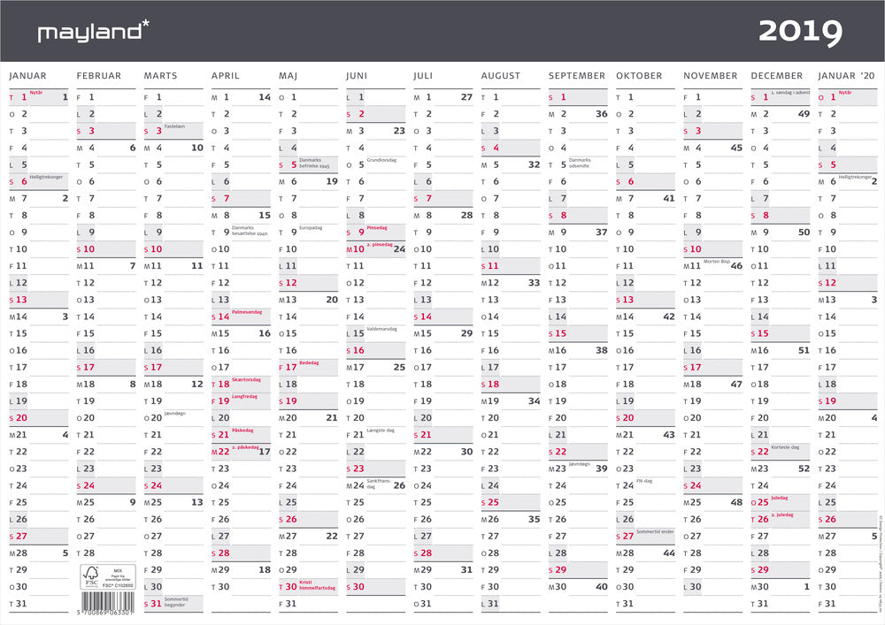KONTORKALENDER A3 2019 MAYLAND