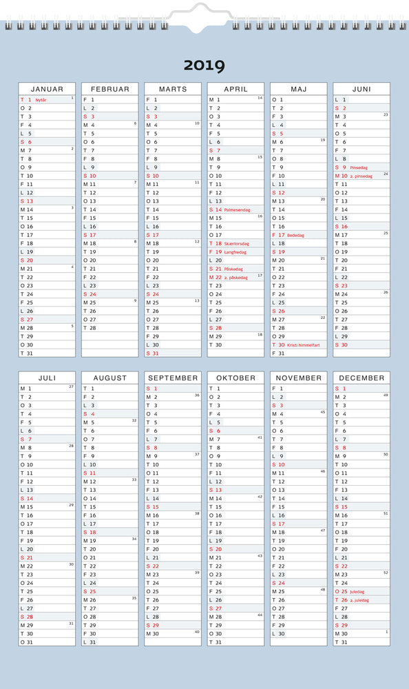 FAMILIE ÅRSKALENDER 5 KOLONNER, 2019 MAYLAND