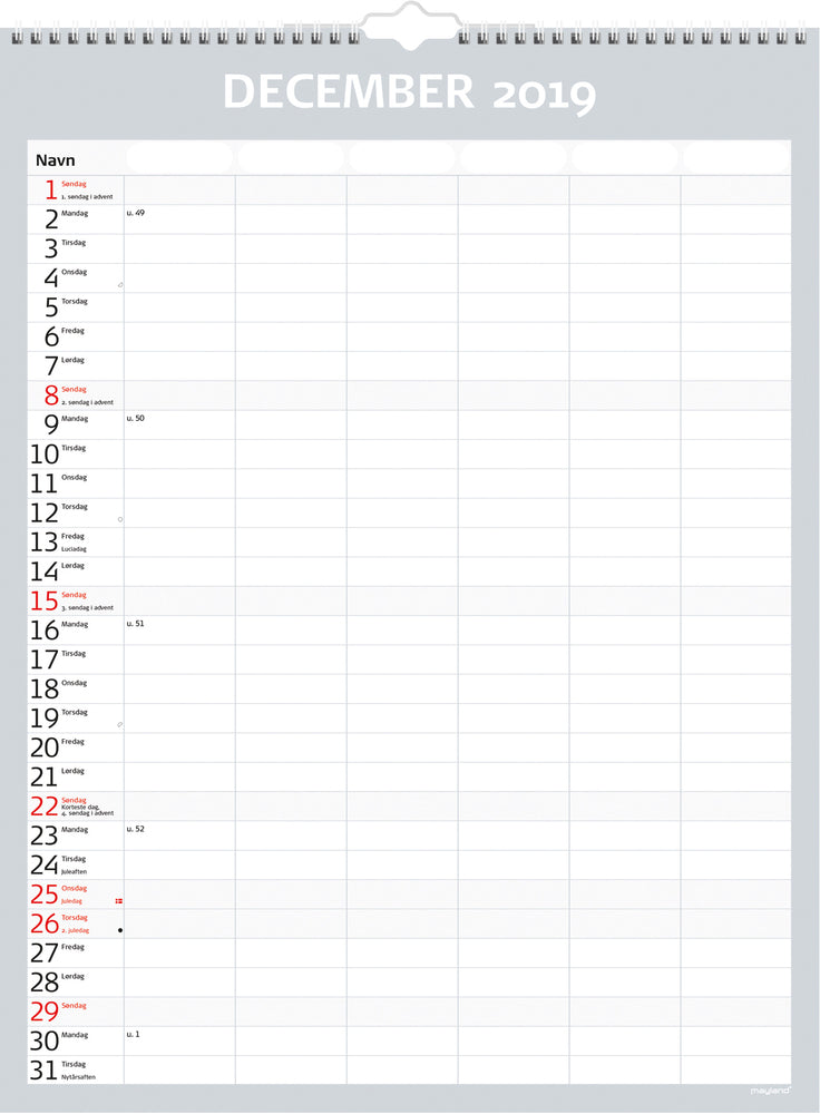 FAMILIEKALENDER SIMPLY 2019 MAYLAND