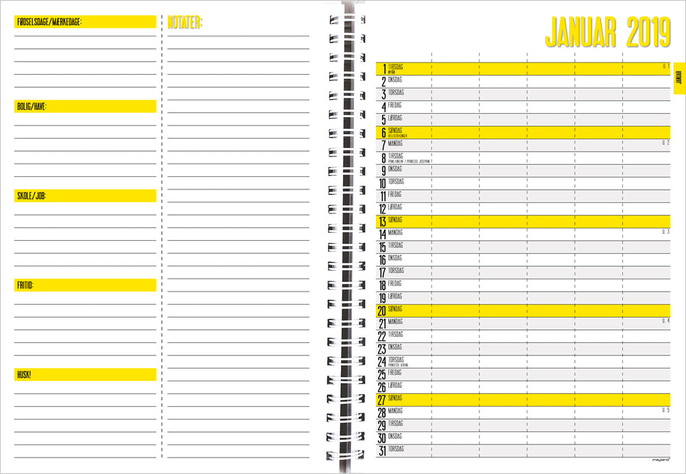 FAMILIENS MÅNEDSKALENDER M. ILLU 2019 MAYLAND