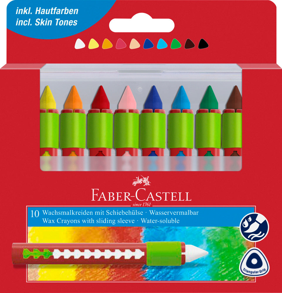 Vokskridt Faber-Castell m/greb 10 farver ass