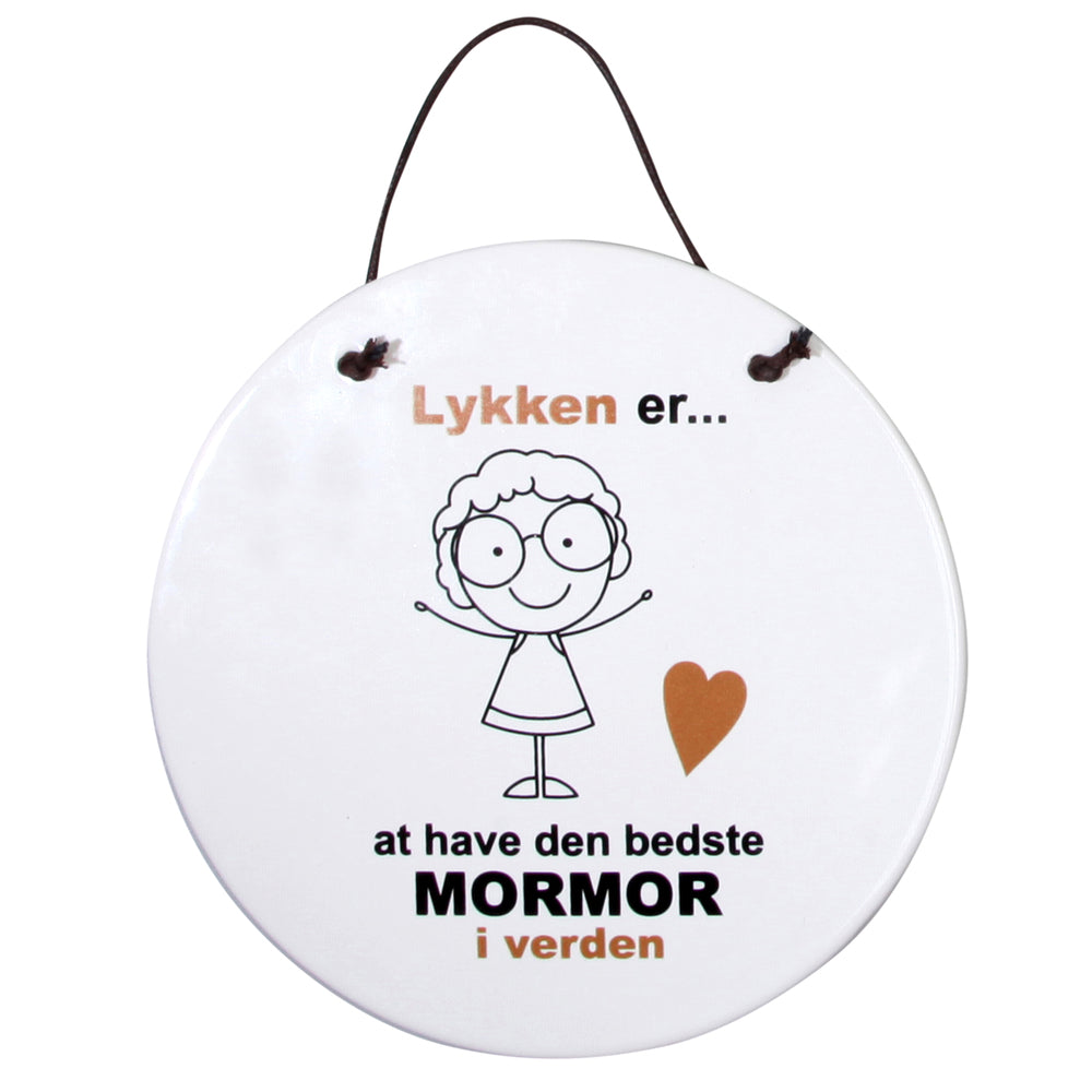 KERAMIK PLATTE MORMOR LYKKEN ER HVID