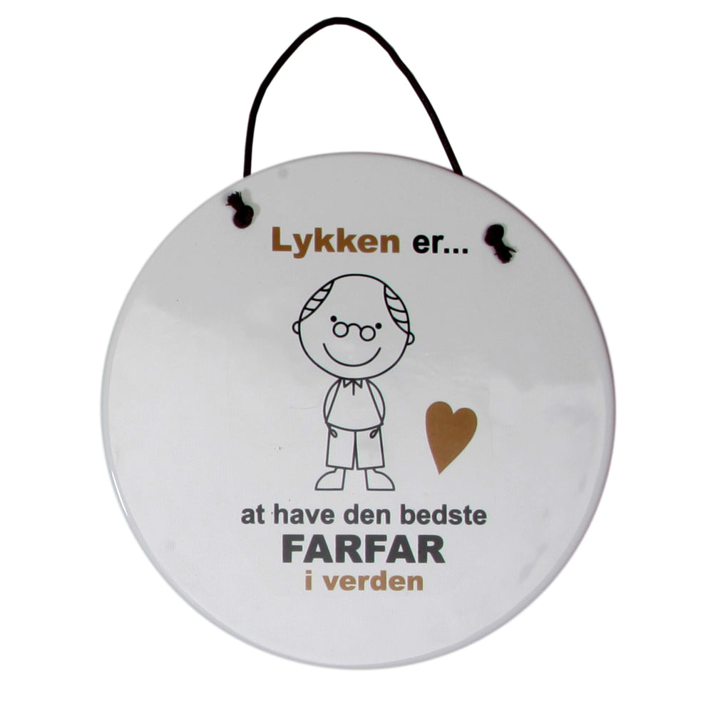 KERAMIK PLATTE FARFAR LYKKEN ER HVID