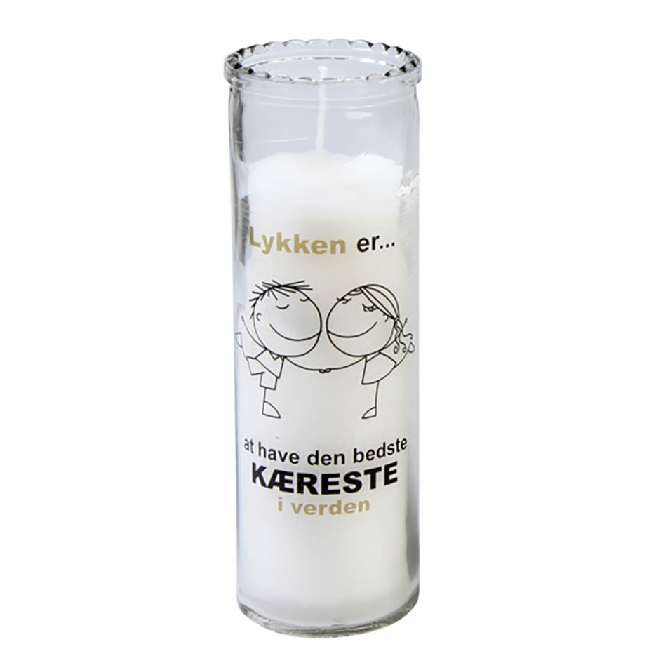 LYS I GLAS KÆRESTE LYKKEN ER PARAFFIN HVID