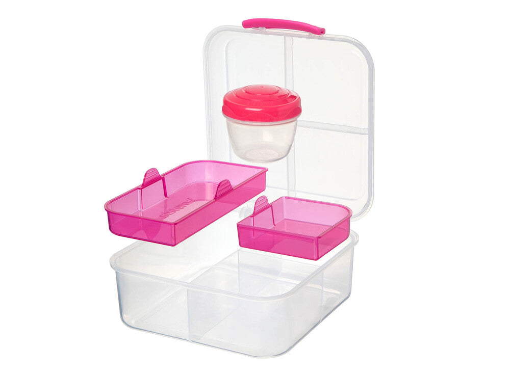Madkasse pink med indsatser og yoghurtbæger 1,25 L