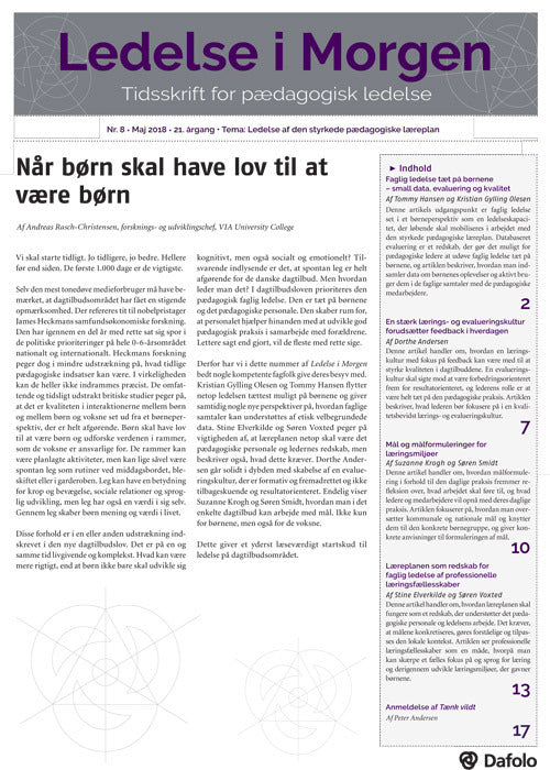 Ledelse i Morgen, Nr. 8. Maj 2018. 21. årgang. Tema: Ledelse af den styrkede pædagogiske læreplan