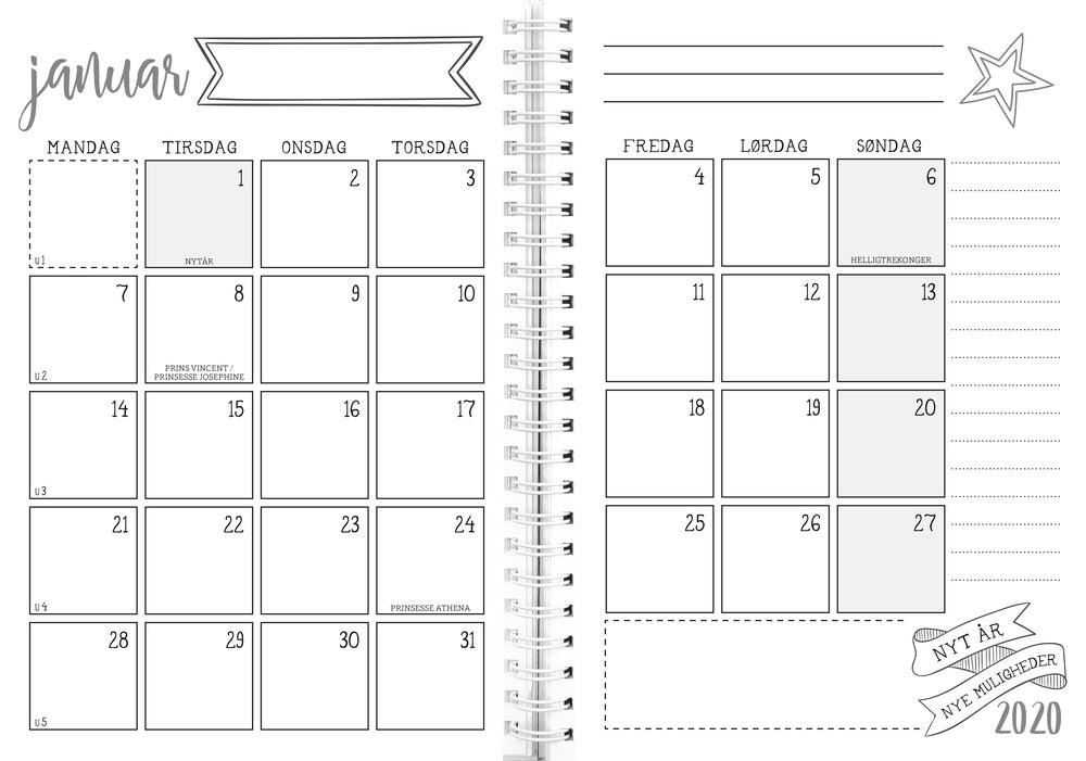MAYLAND STUDIEKALENDER 19/20 A5 UGE DOODLE II HØJFORMAT