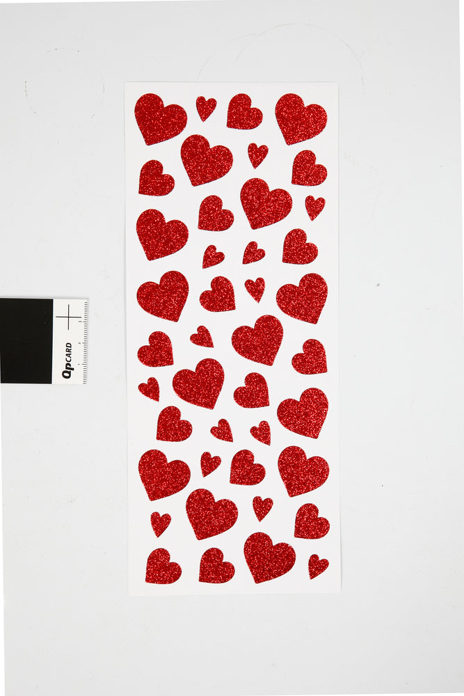 Glitter stickers 10x24 cm ca 84 stk rød hjerter 2ark