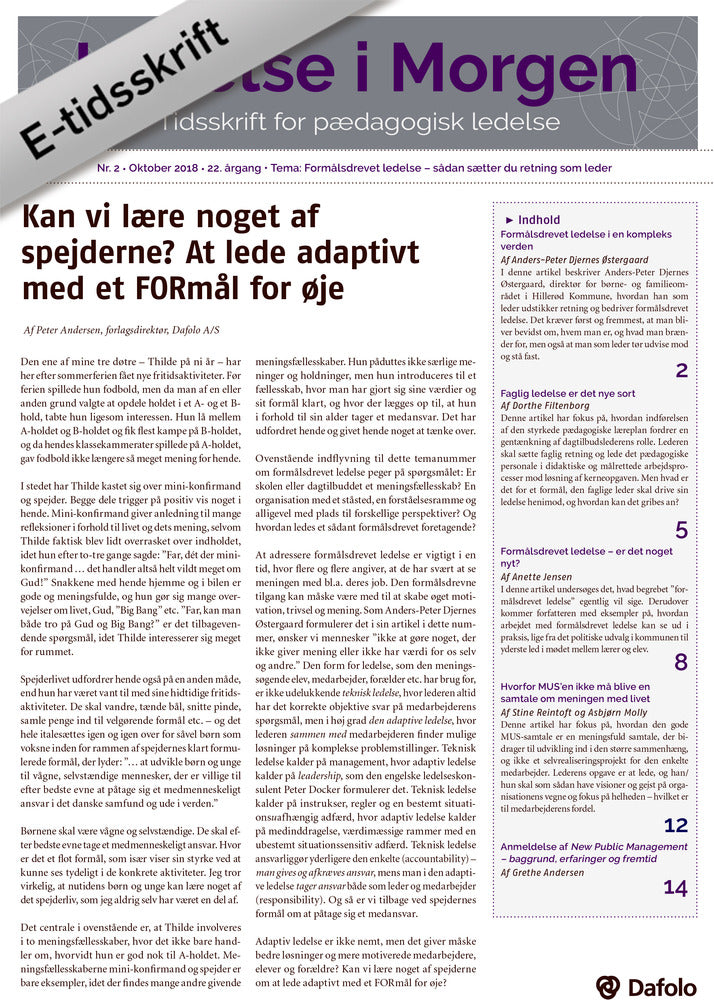 Ledelse i Morgen. Nr. 2. Oktober 2018. 22. årgang.