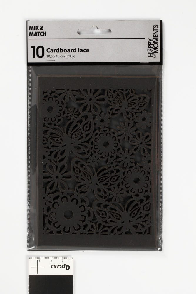 KARTON UDSTANSET M/MØNSTER SORT 10,5X15CM 200G 10 STK