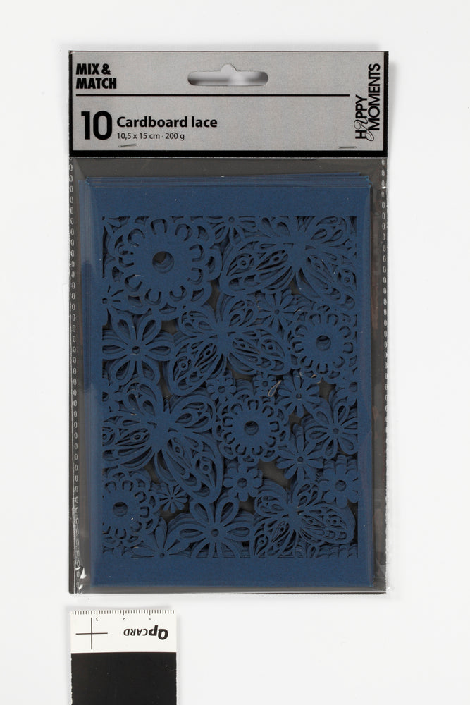 KARTON UDSTANSET M/MØNSTER BLÅ 10,5X15CM 200G 10 STK