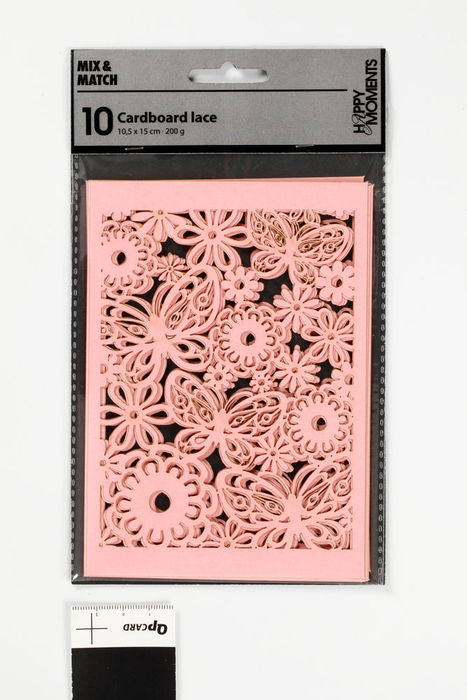 KARTON UDSTANSET M/MØNSTER LYSERØD 10,5X15CM 200G 10 STK