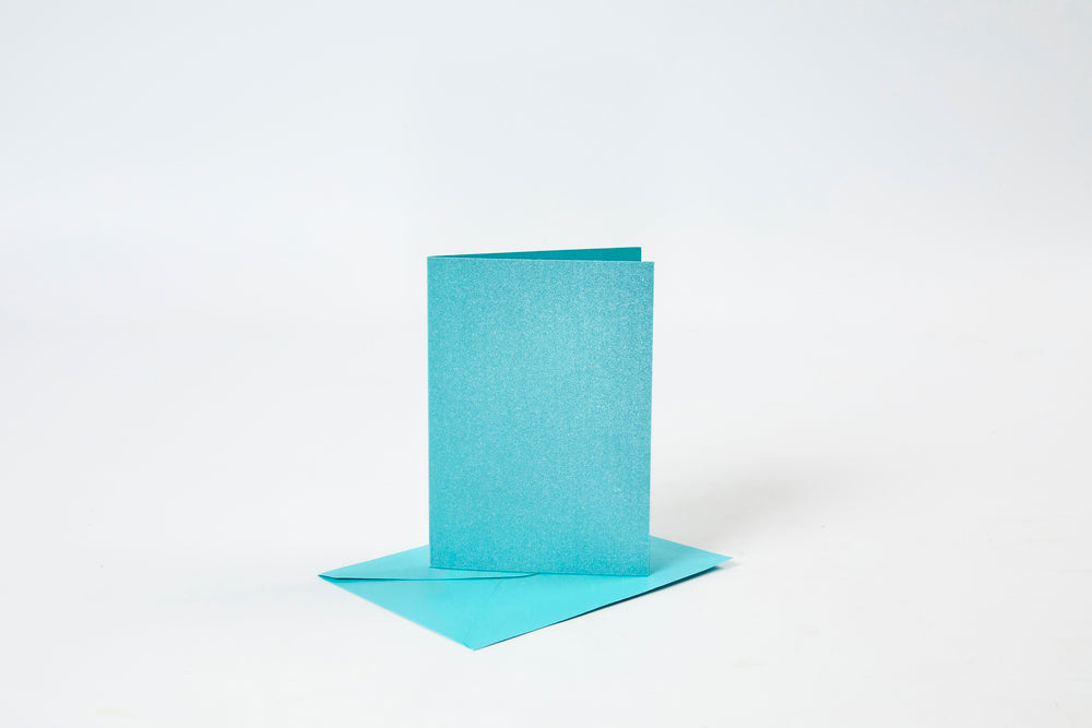 KORT OG KUVERTER KORT 10,5X15 CM BLÅ PERLEMOR 4SÆT