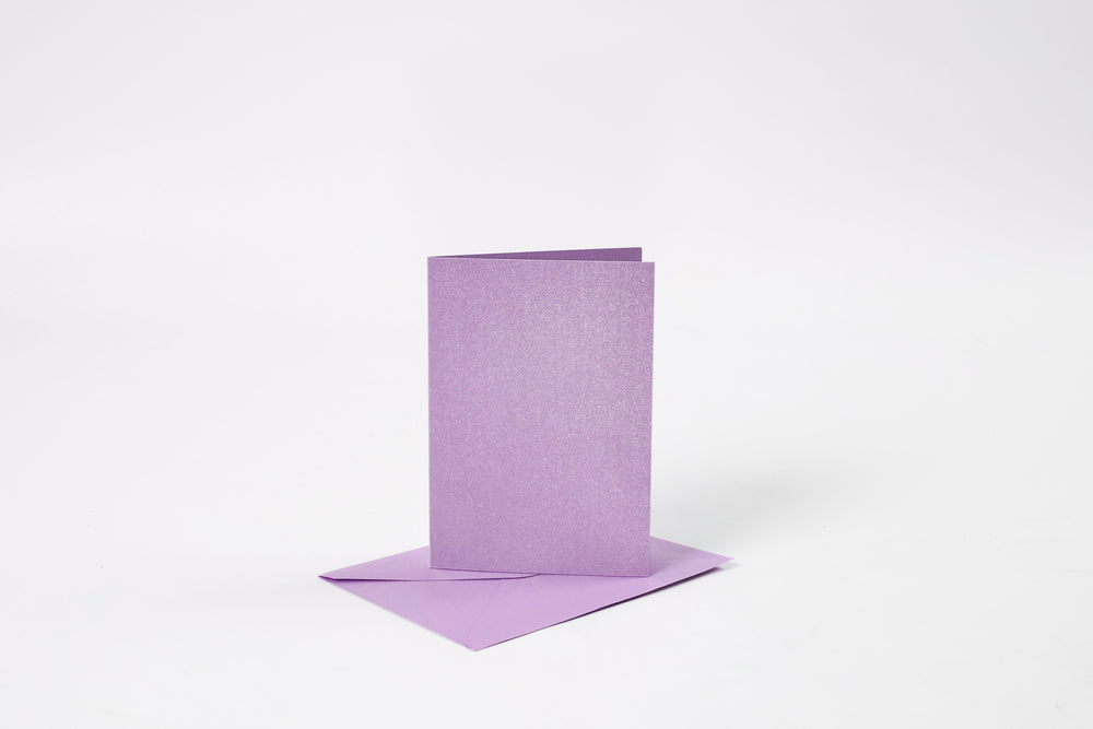 KORT OG KUVERTER KORT 10,5X15 CM LILLA PERLEMOR 4SÆT