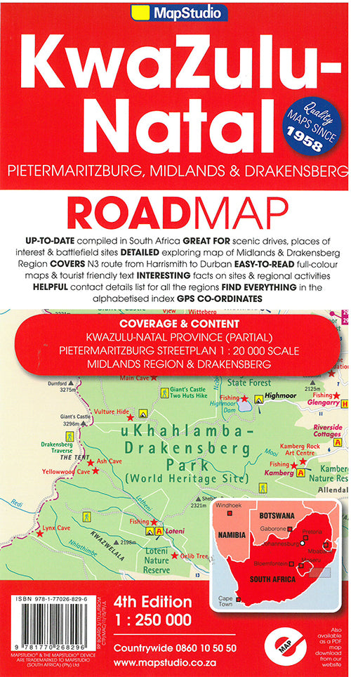 KwaZulu-Natal Road Map: Including Pietermaritzburg, Midlands & Drakensberg