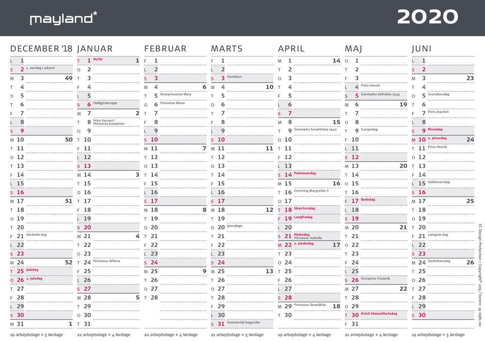 BORDKALENDER A5 MODERNE 2020 MAYLAND