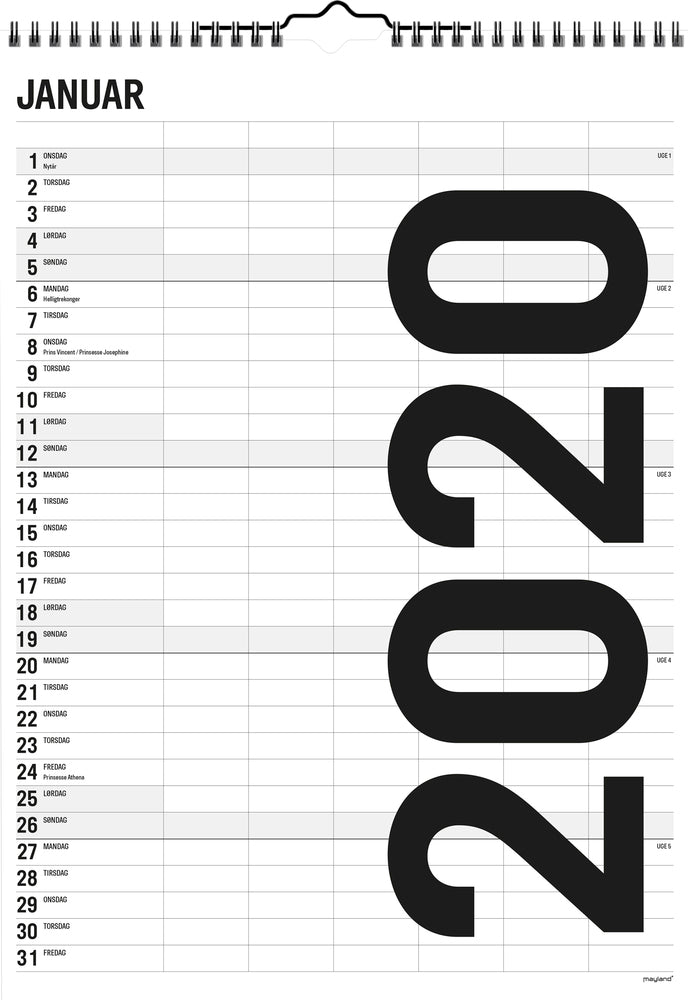 FAMILIEKALENDER SORT/HVID 6 KOL. 2020 MAYLAND