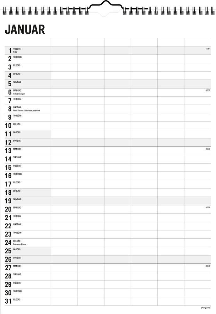FAMILIEKALENDER SORT/HVID 6 KOL. 2020 MAYLAND