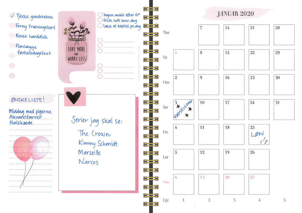 UGEKALENDER A5 LIFE PLANNER PINK 2020 MAYLAND