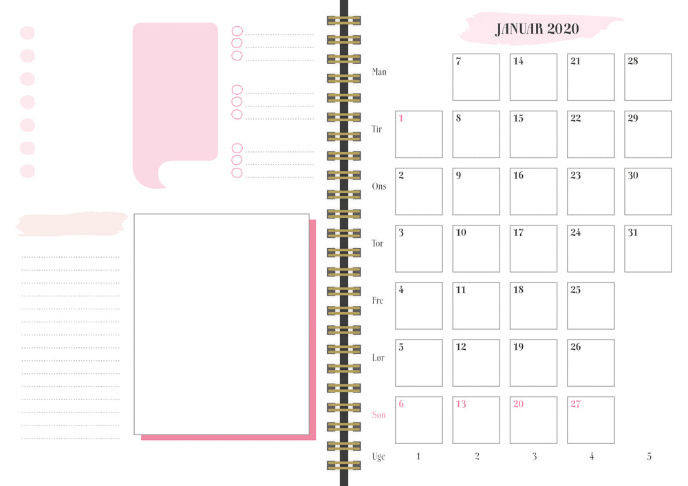 UGEKALENDER A5 LIFE PLANNER PINK 2020 MAYLAND