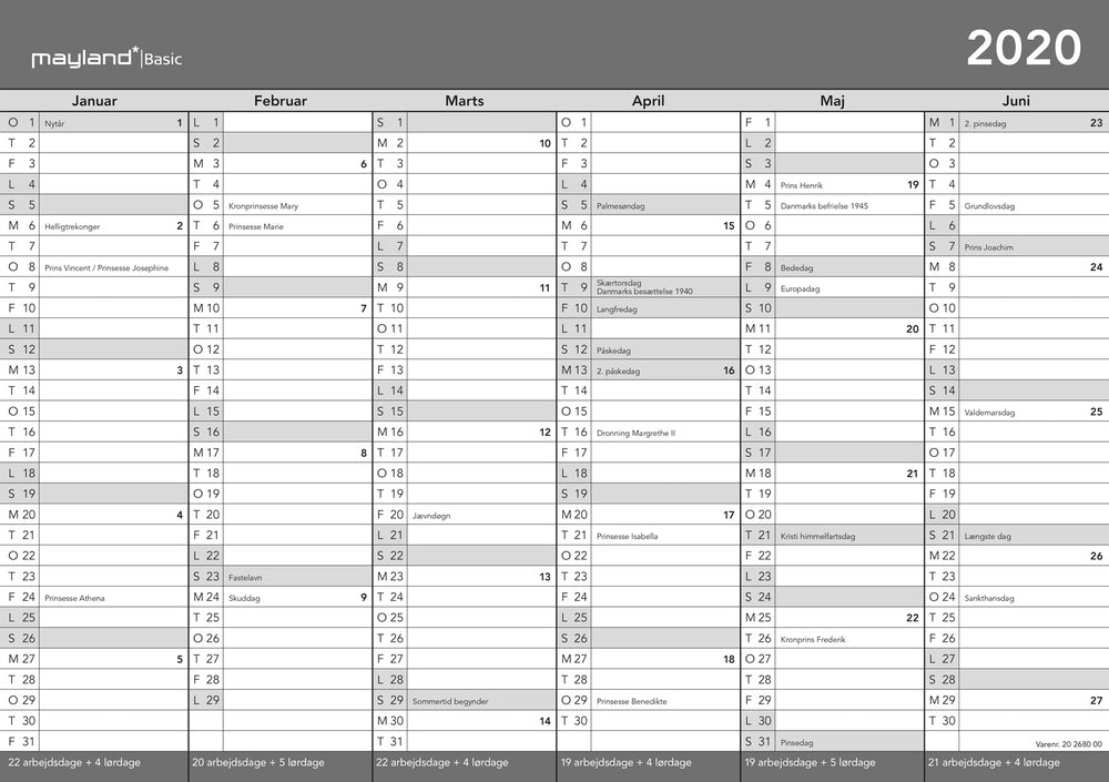 BASIC A4 KONTORKALENDER 2020 MAYLAND