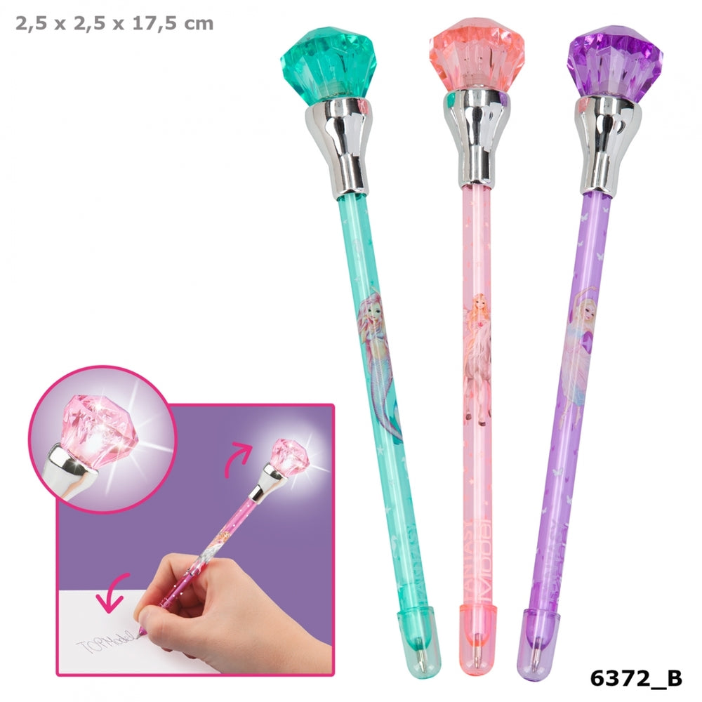 Fantasy kuglepen m/diamant top og lys