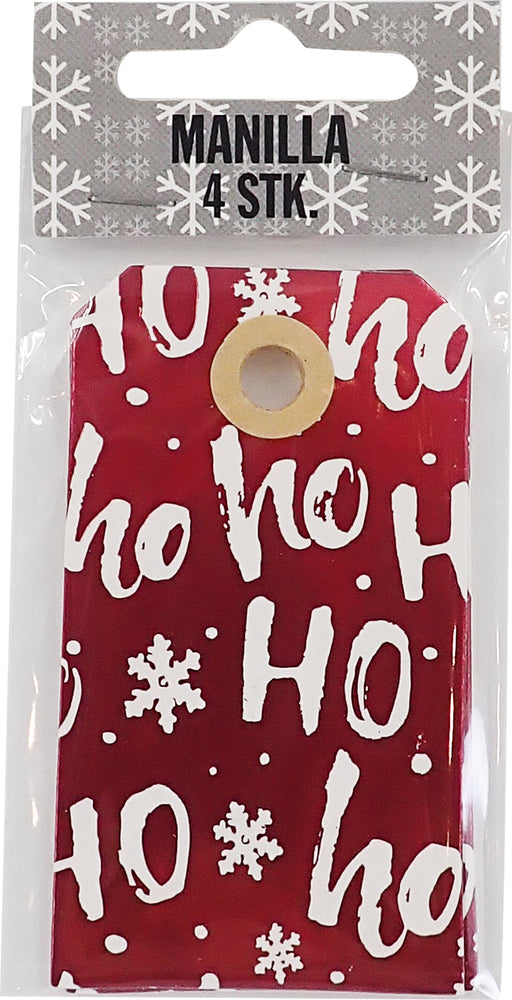 MANILLA METALLIC RØD HO HO HO 4 STK