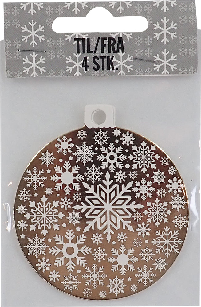 KORT TIL/FRA GULD JULEKUGLE/SNEFNUG 4 STK