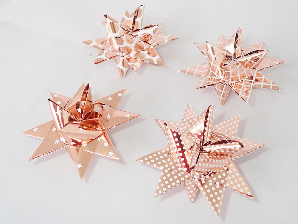 STJERNESTRIMLER HVID M/ROSE GOLD FOIL 15 MM 24 STK