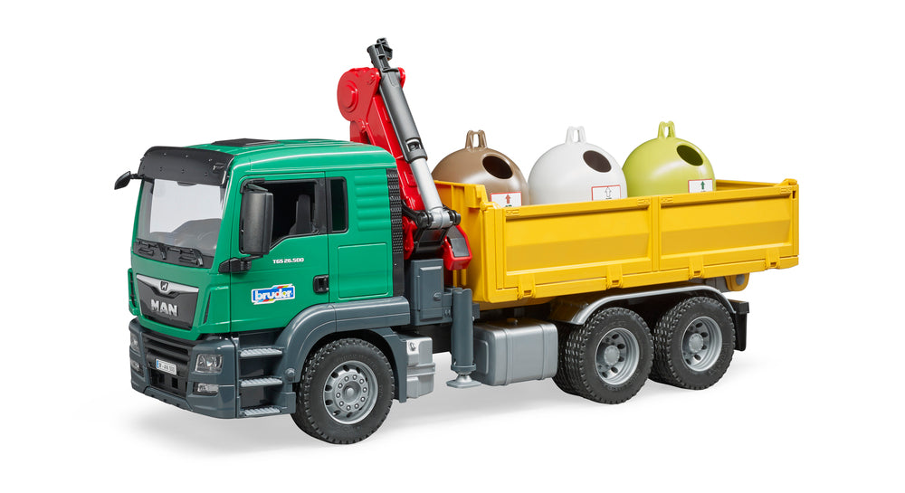 Bruder MAN TGS lastbil med 3 genbrugs containere og flasker