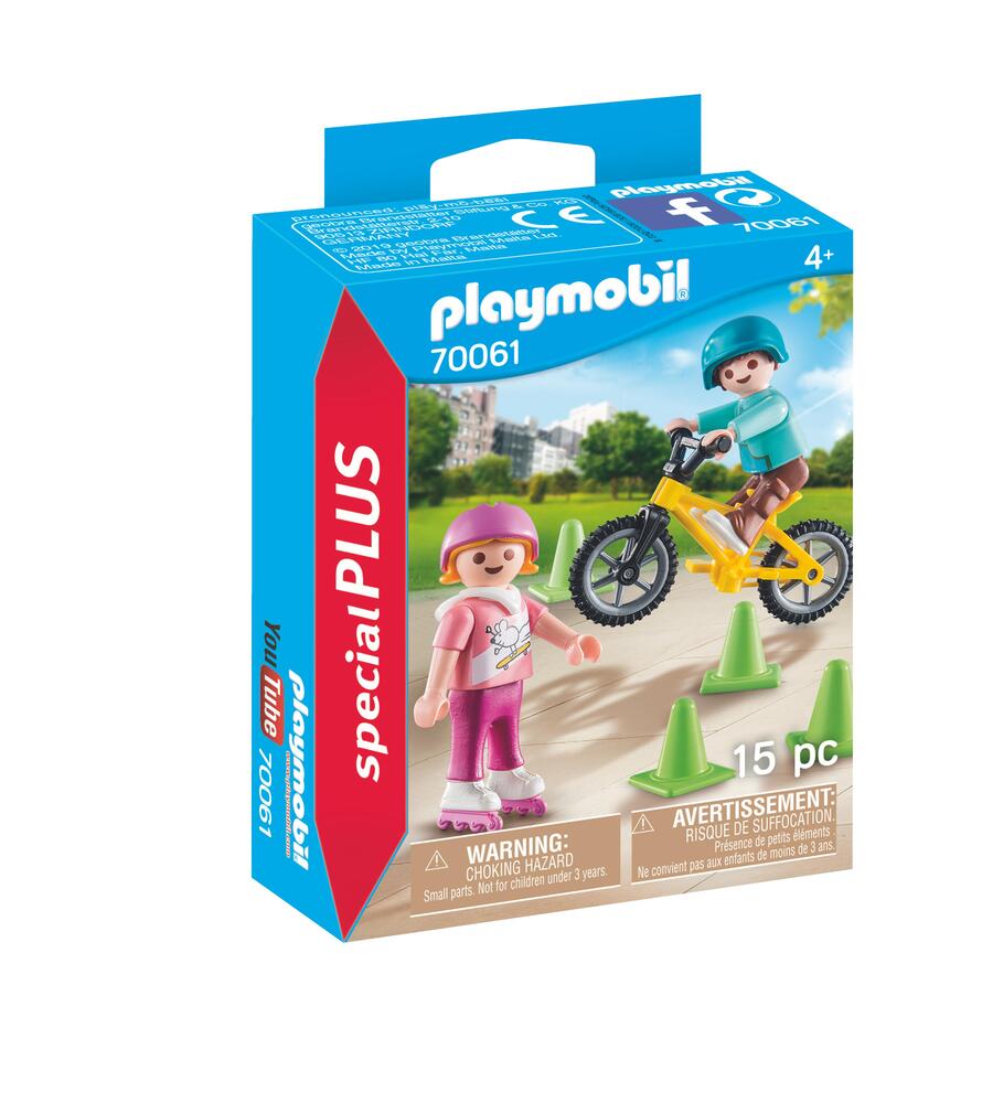 70061 Børn Med Skøjter Og Cykel