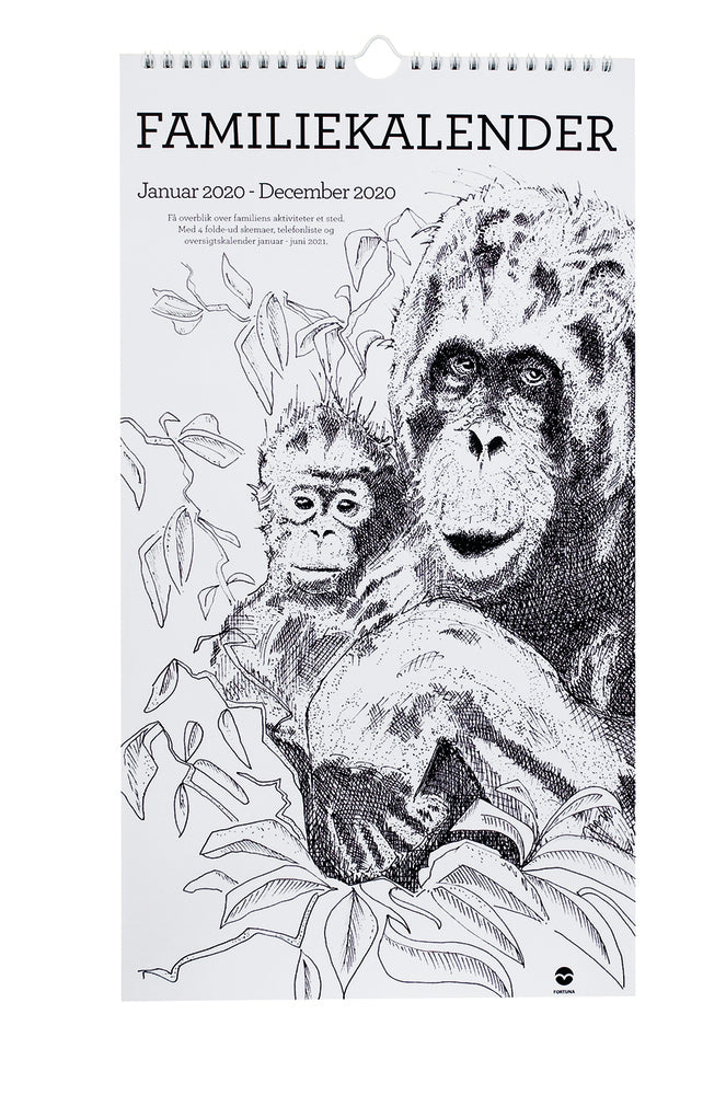 Familiekalender 2020 wildlife wildlife sort/hvid 5 person