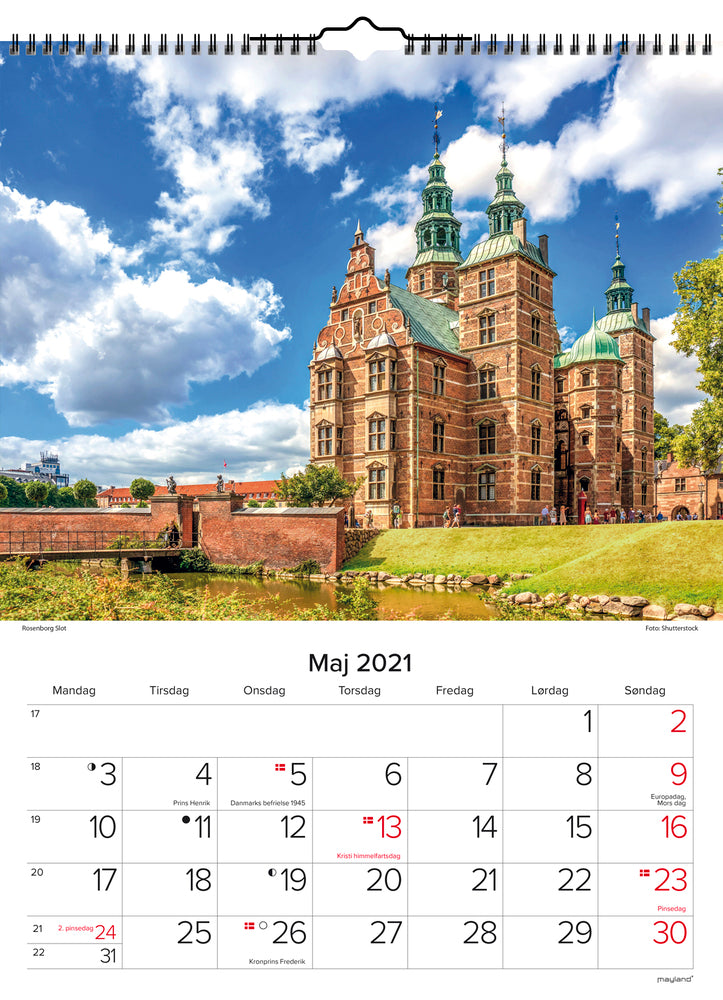 Vægkalender danske slotte 2021 29,5 x 39 cm Mayland