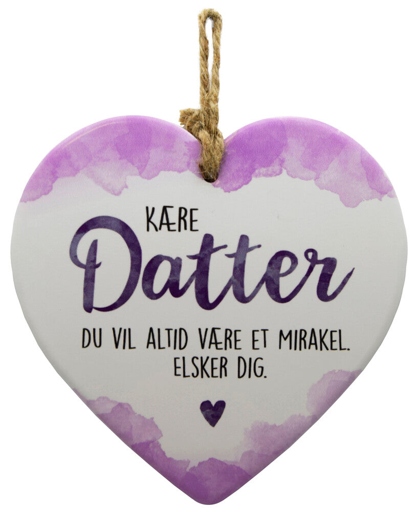 Keramikhjerte datter enjoy hvid & lilla 15,5 x 15,5 cm