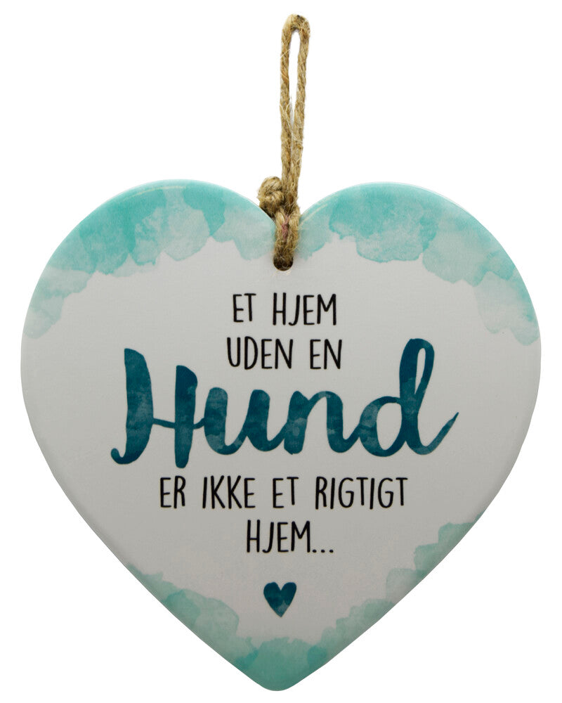Keramikhjerte hund enjoy hvid & grøn 15,5 x 15,5 cm