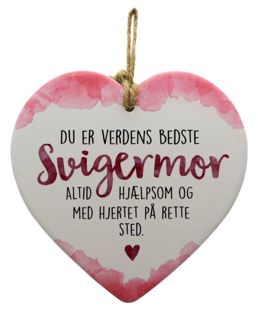Keramikhjerte svigermor enjoy hvid & rød 15,5 x 15,5 cm