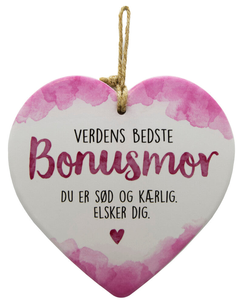 Keramikhjerte bonusmor enjoy hvid & rosa 15,5 x 15,5 cm