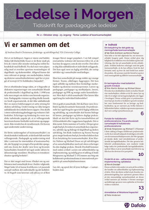 Ledelse i Morgen, Nr. 2 • Oktober 2019 • 23. årgang • Tema: Ledelse af teamsamarbejdet