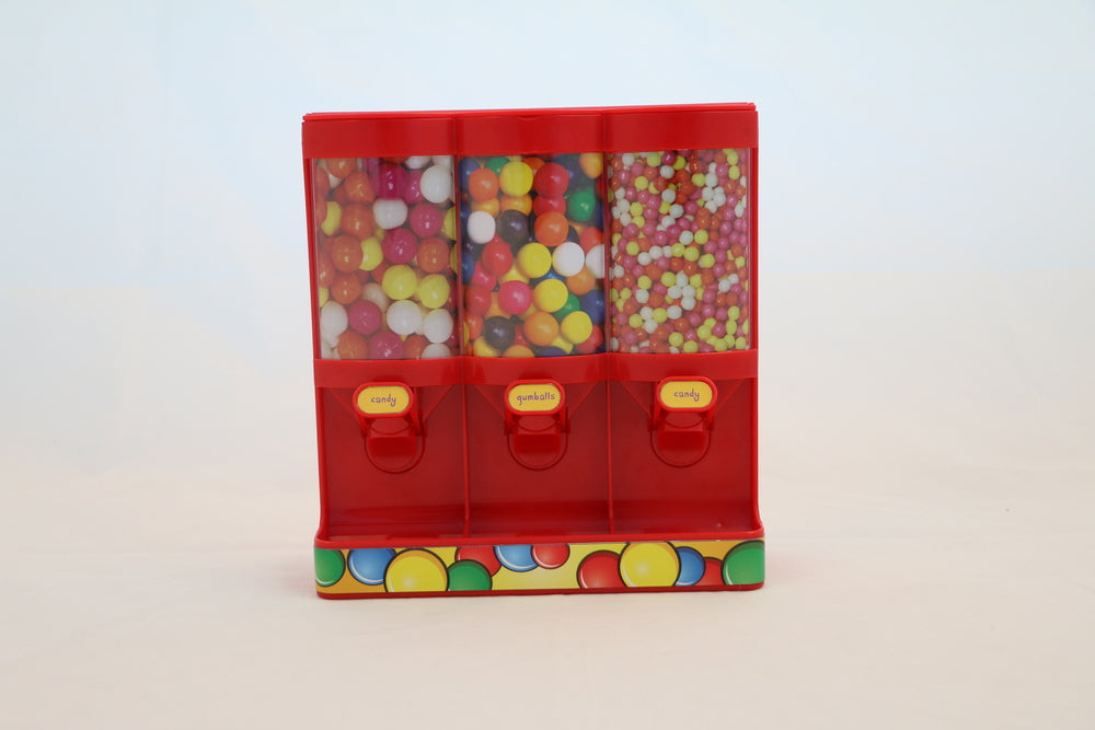 Slikautomat rød m/3 rum 60 g slik og tyggegummi mål 19x19 cm