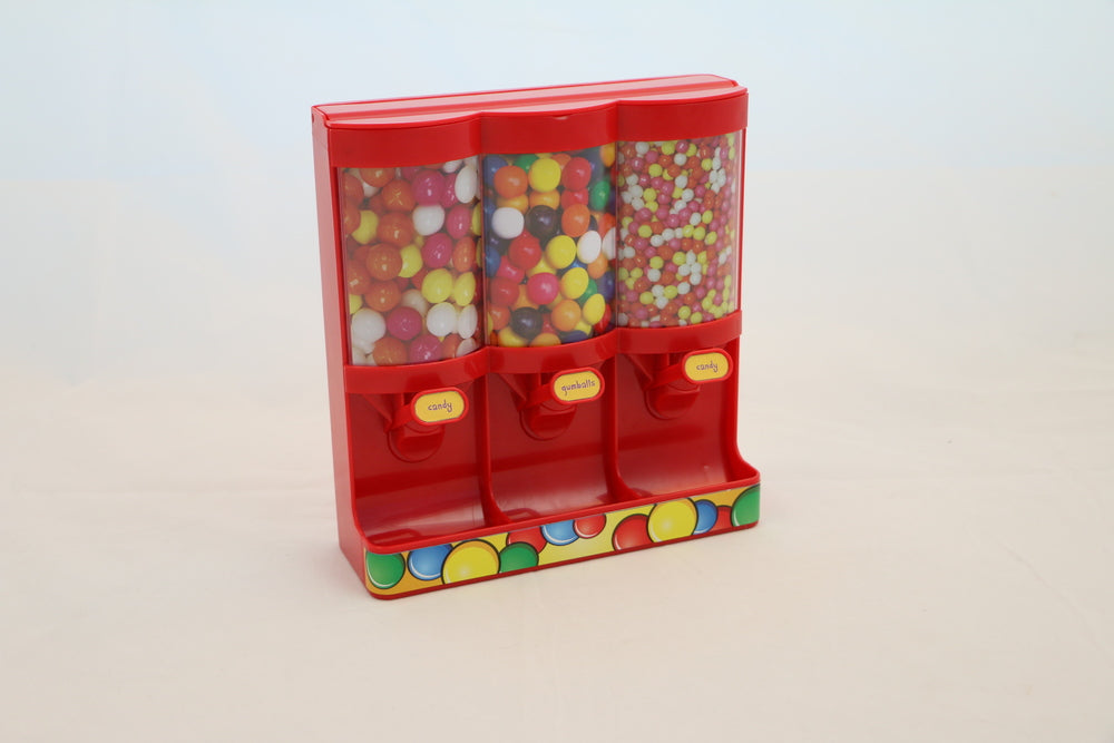 Slikautomat rød m/3 rum 60 g slik og tyggegummi mål 19x19 cm