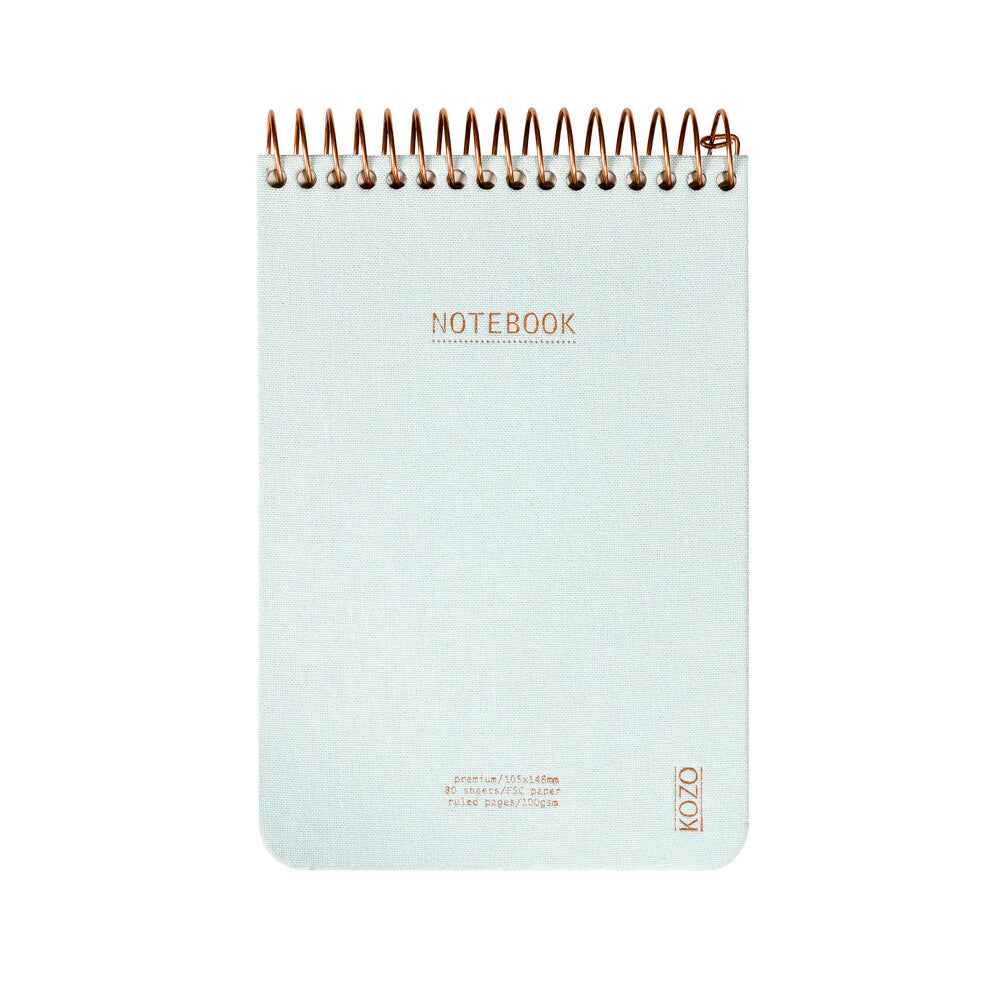 Notesbog kozo premium a6 ash green linieret spiral i toppen