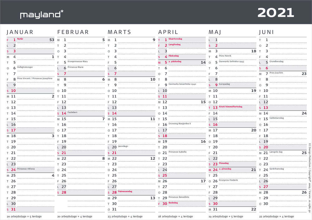 Kontorkalender A5 moderne 2021 21 x 15 cm Mayland