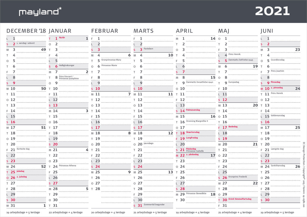 Bordkalender A5 moderne 2021 21 x 15 cm Mayland