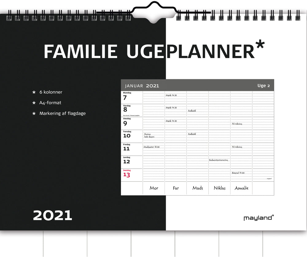 Familiekalender uge 2021 30 x 21 cm Mayland