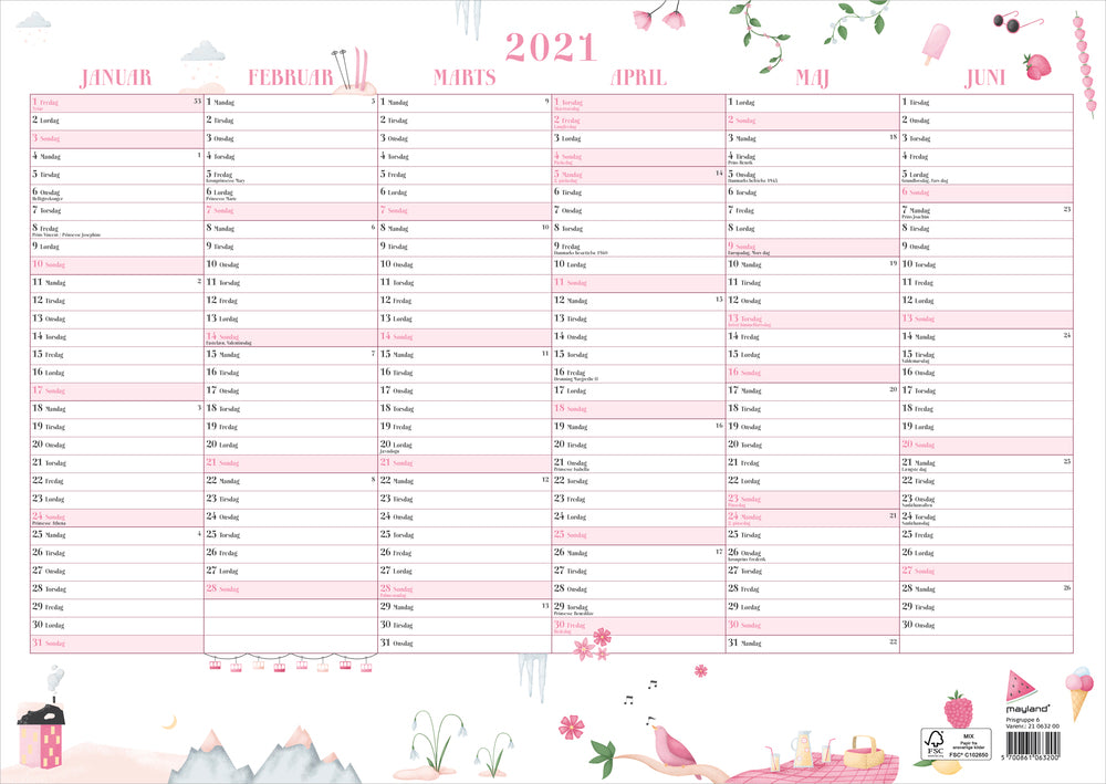 Vægkalender A3 annies 2021 30 x 42 cm Mayland
