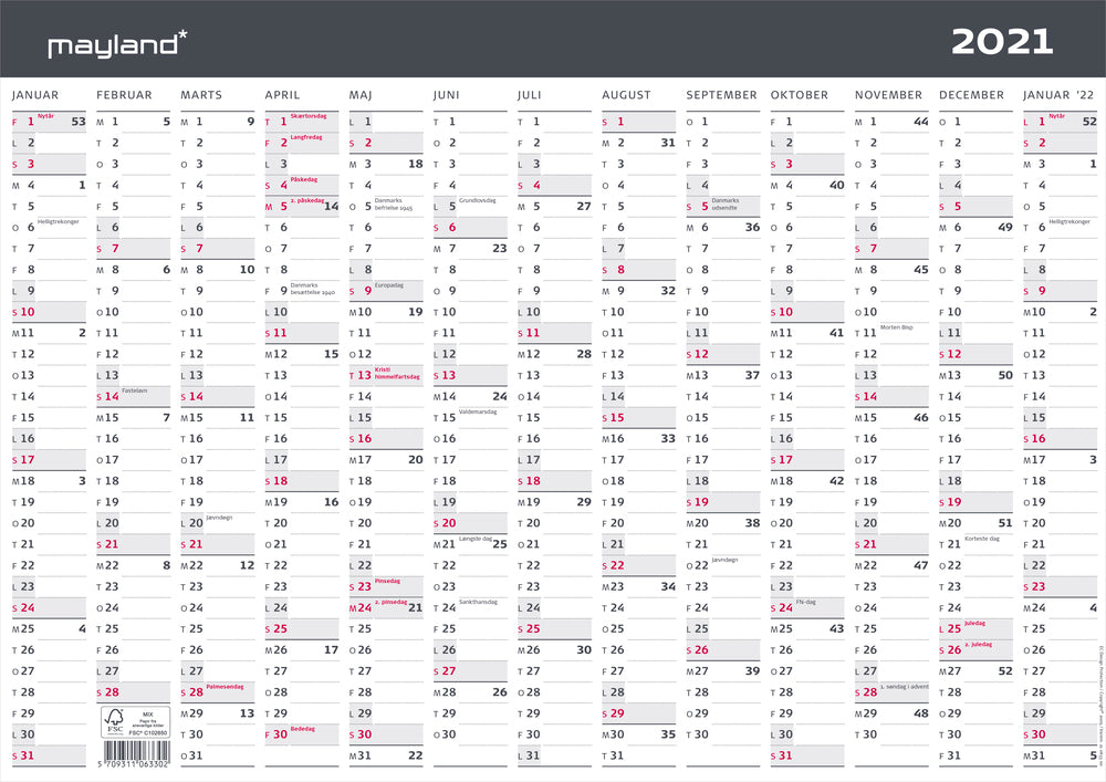 Kontorkalender A3 moderne 2021 1x13 mdr Mayland