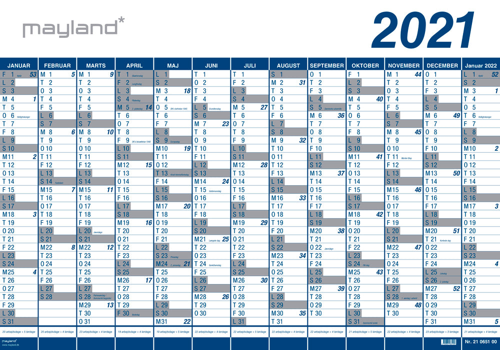 Kæmpekalender 13 mdr vinyl 2021 100 x 70 cm Mayland