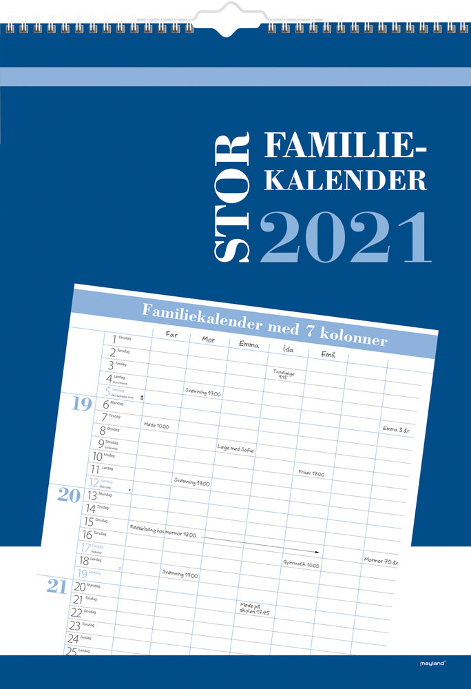 Familiekalender stor 7 kol. 2021 34 x 48 cm Mayland